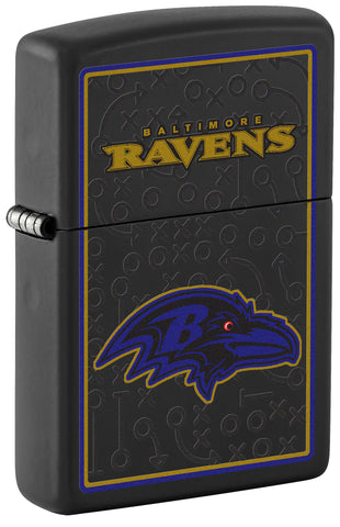 Front shot of NFL Baltimore Ravens Windproof Lighter standing at a 3/4 angle.