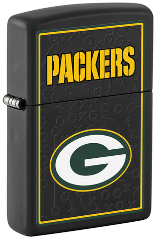Front shot of NFL Green Bay Packers Windproof Lighter standing at a 3/4 angle.