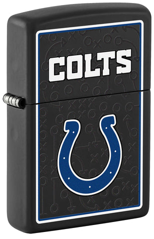 Front shot of NFL Indianapolis Colts Windproof Lighter standing at a 3/4 angle.