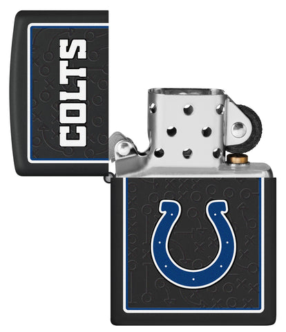 NFL Indianapolis Colts Windproof Lighter with its lid open and unlit.