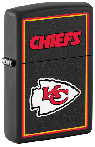 Front shot of NFL Kansas City Chiefs Windproof Lighter standing at a 3/4 angle.
