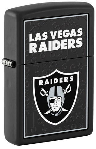 Front shot of NFL Las Vegas Raiders Windproof Lighter standing at a 3/4 angle.