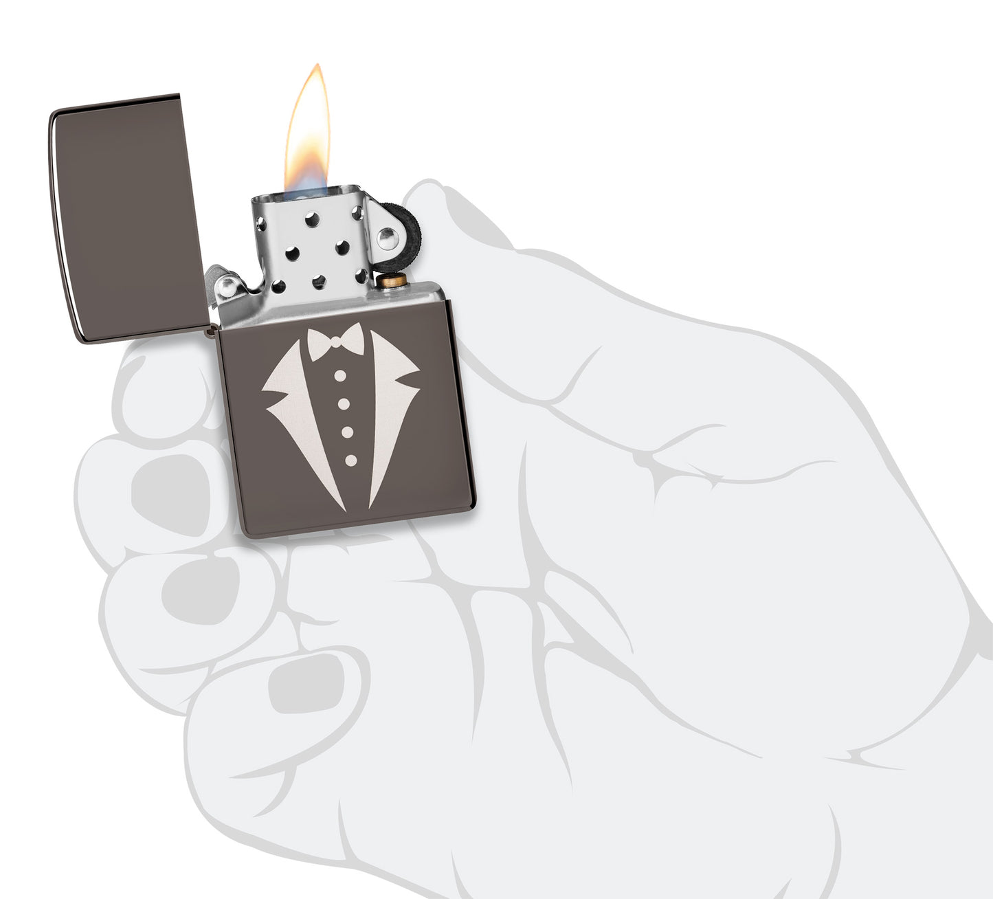 Tuxedo & Bowtie Design Windproof Lighter lit in hand