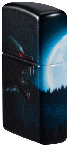 Angled shot of Zippo Horror Wolf 540 Matte Windproof Lighter showing the front and right side of the lighter.