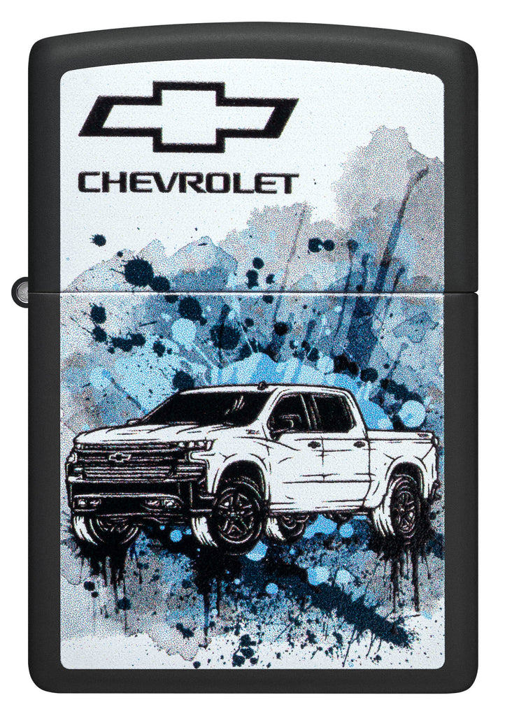 Front shot of Zippo Chevrolet Black Matte Pocket Lighter.