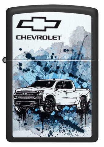 Front shot of Zippo Chevrolet Black Matte Pocket Lighter.
