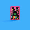 Lifestyle image of Zippo Cannabis Design Frequency Windproof Lighter on a blue background.