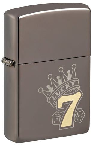 Front view of Zippo Lucky 7 Black Ice Windproof Lighter standing at a 3/4 angle.