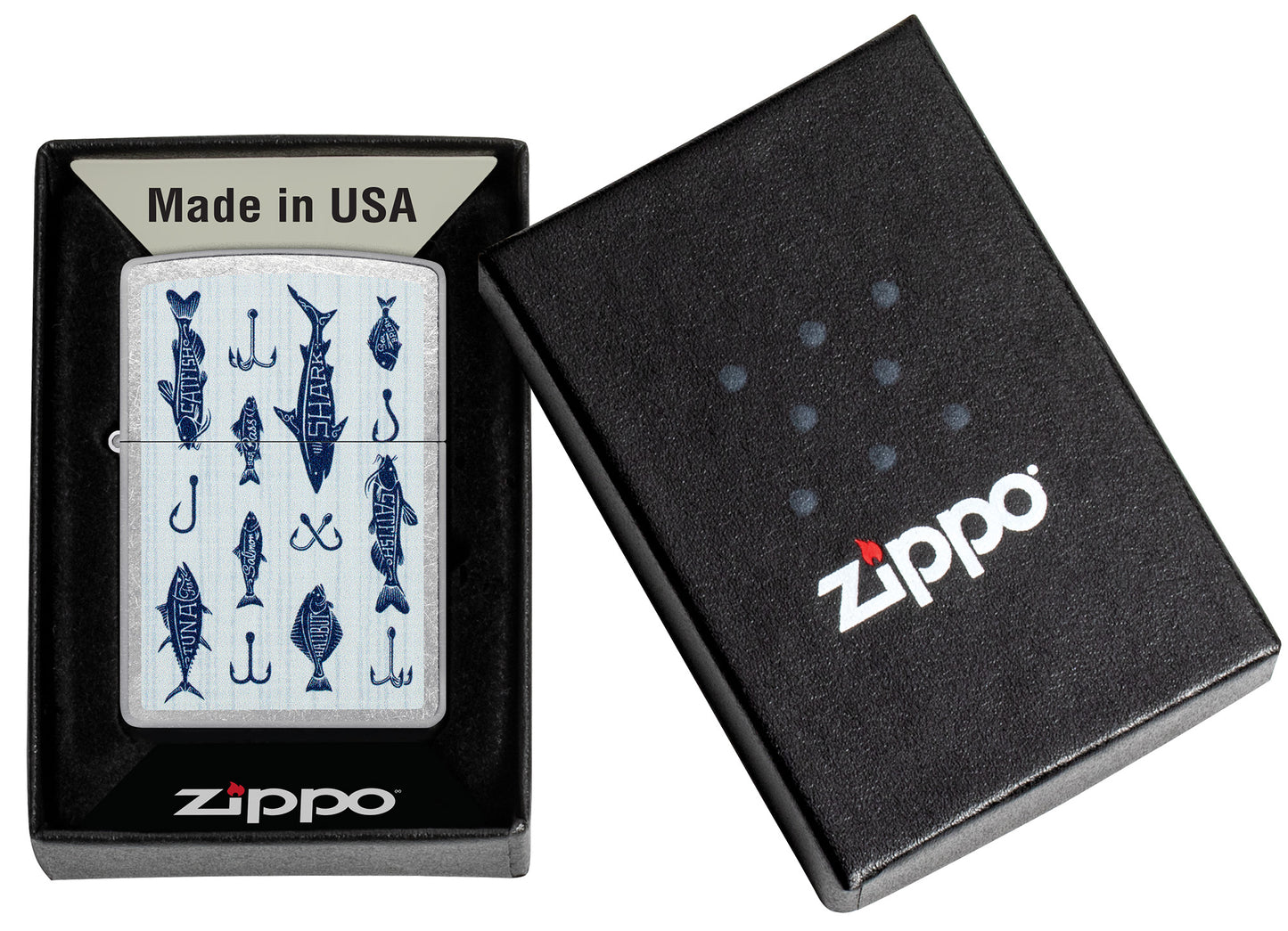 Zippo Off the Hook Design Street Chrome Windproof Lighter in its packaging.