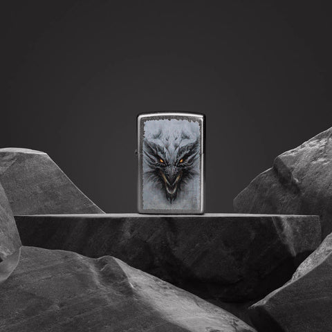 Lifestyle image of Zippo Dragon Design Linen Weave Windproof Lighter.