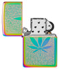 Zippo Cannabis Design Multi-Color Windproof Lighter with its lid open and unlit.