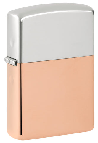 Front shot of Zippo Bimetal Case Lighter - Copper Lid Windproof Lighter standing at a 3/4 angle.