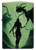 Front view of Zippo Glowing Dragon Design 540 Color Glow in the Dark Windproof Lighter.