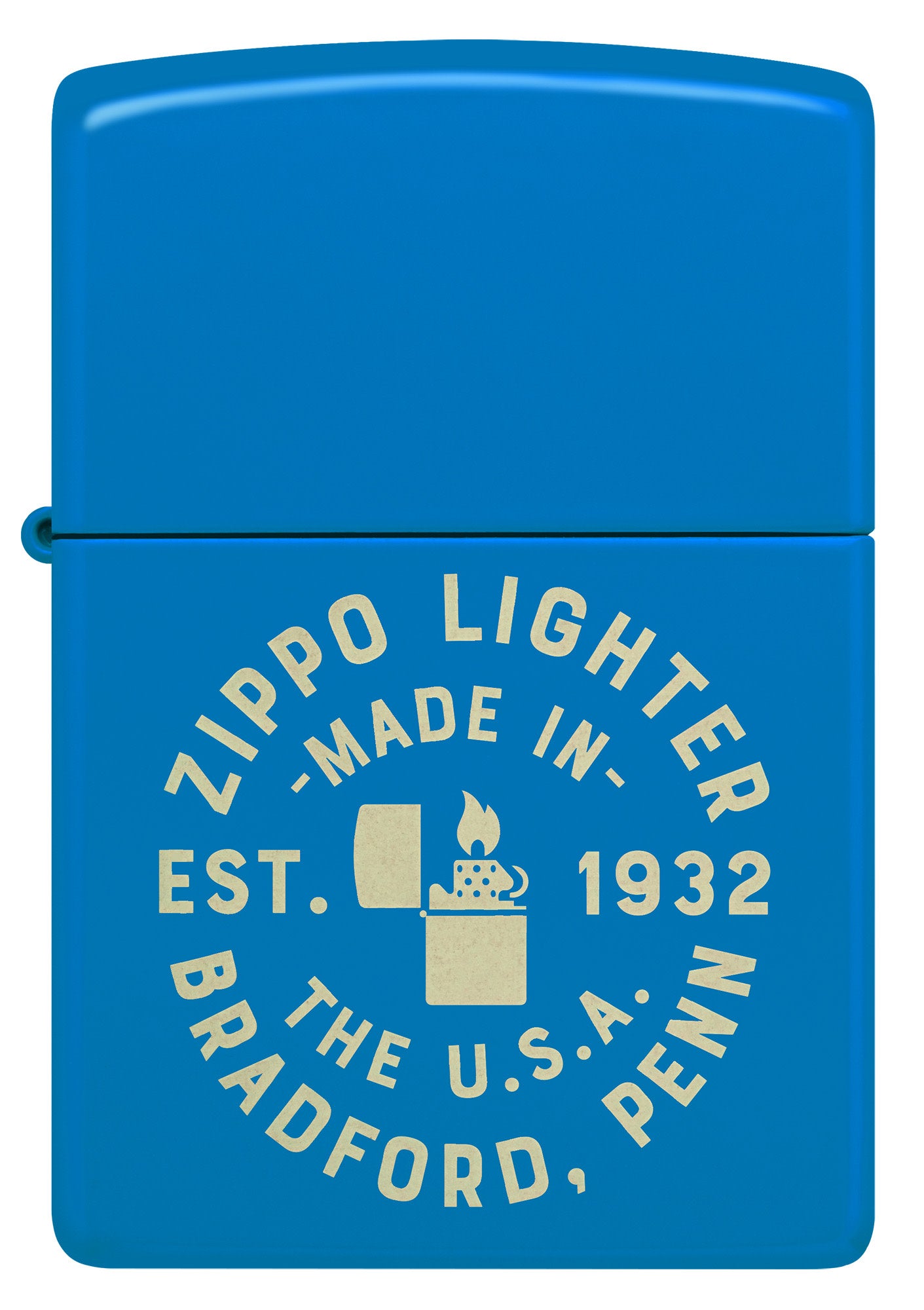 Front view of Zippo Seal Design Sky Blue Matte Windproof Lighter.