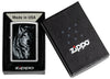 Zippo Lindsay Kivi Shadow Wolf Street Chrome Windproof Lighter in its packaging.