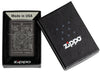 Zippo Wheel of Fortune Design High Polish Black Windproof Lighter in its packaging.