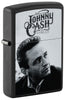 Front view of Zippo Johnny Cash Black Matte Windproof Lighter standing at a 3/4 angle.