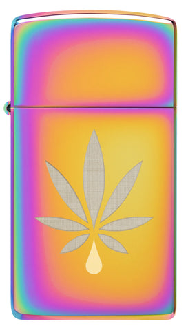 Front view of Zippo Cannabis Leaf Design Slim Multi Color Windproof Lighter.