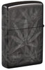 Back view of Zippo Cannabis Design High Polish Black Windproof Lighter standing at a 3/4 angle.