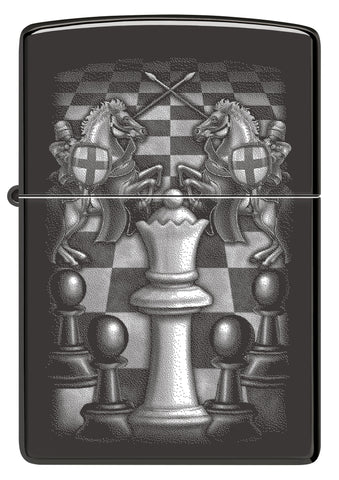 Front view of Zippo Chess Design High Polish Black Windproof Lighter.