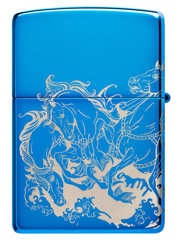 Back shot of Zippo Atlantis Design High Polish Blue Windproof Lighter.