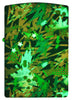 Angled shot of Zippo Retro Design Glow in the Dark Green Matte Windproof Lighter showing the front and right side of the lighter.