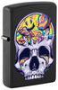 Front shot of Zippo Skull Moon Design Black Matte Windproof Lighter standing at a 3/4 angle.
