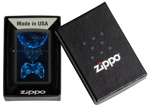 Zippo Gaming Black Matte Windproof Lighter in its packaging.