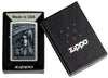Zippo Grim Beauty Design Street Chrome Windproof Lighter in its packaging.