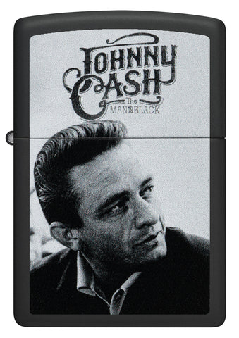 Front view of Zippo Johnny Cash Black Matte Windproof Lighter.