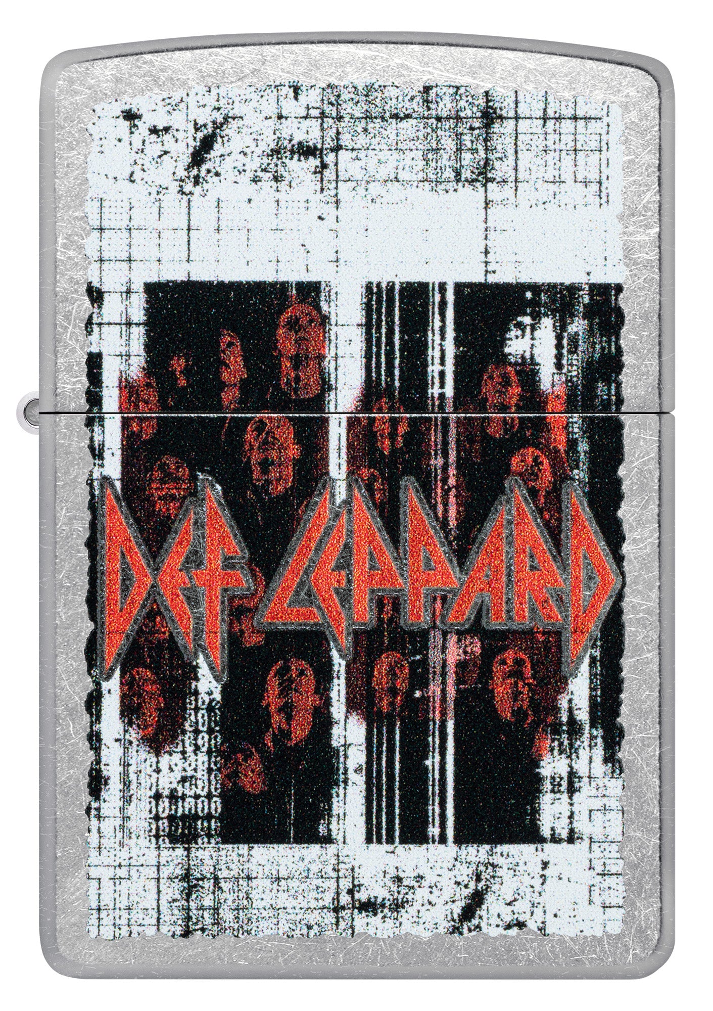 Front view of Zippo Def Leppard Logo Design Street Chrome Windproof Lighter.