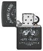 Zippo Johnny Cash Black Crackle Windproof Lighter with its lid open and unlit.