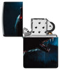 Zippo Horror Wolf 540 Matte Windproof Lighter with its lid open and unlit.