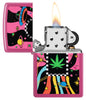Zippo Cannabis Design Frequency Windproof Lighter with its lid open and lit.