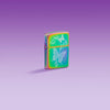 Lifestyle image of Zippo Butterfly Design Multi-Color Windproof Lighter on a purple ombre background.