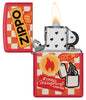 Zippo Retro Design Red Matte Windproof Lighter with its lid open and lit.