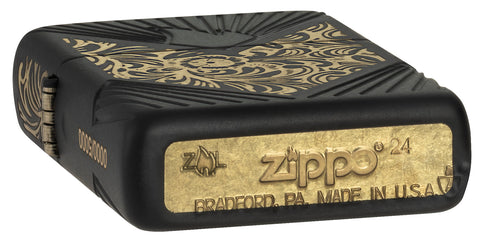 Zippo 2024 Collectible of the Year Windproof Lighter laying down, showing the bottom stamp.