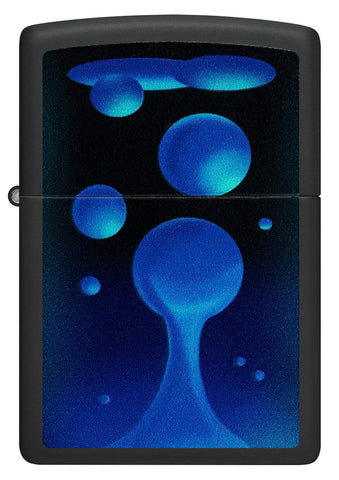 Front view of Zippo Black Light Lava Lamp Design Black Matte Windproof Lighter.