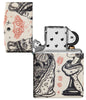 Zippo Checkmate Design 540 Matte Windproof Lighterwith its lid open and unlit.