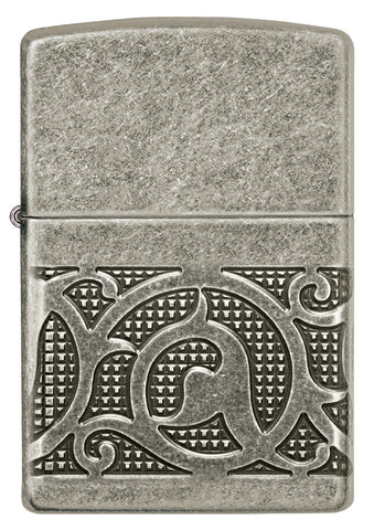 Front view of Zippo Pattern Armor Antique Silver Windproof Lighter.