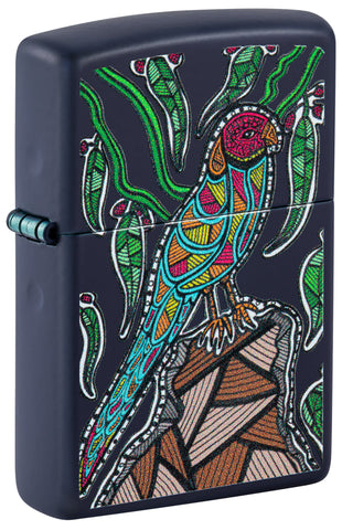 Front view of Zippo John Smith Gumbula Navy Matte Windproof Lighter standing at a 3/4 angle.