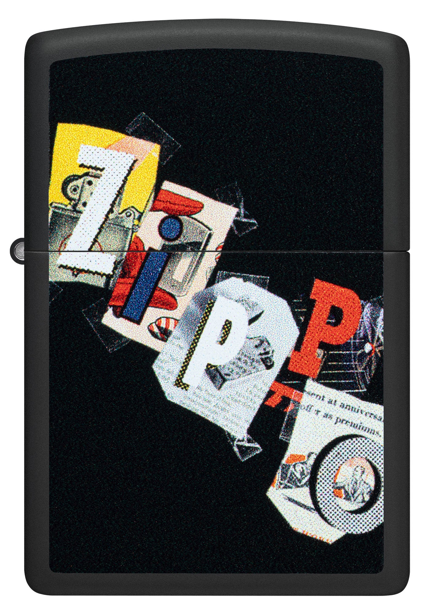 Front view of Zippo Cut and Paste Design Black Matte Windproof Lighter.