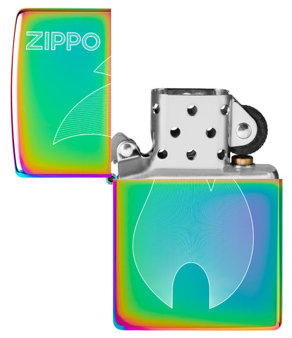Zippo Flame Multi-Color Windproof Lighter with its lid open and unlit.