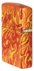 Angled shot of Zippo Fire Design 540 Tumbled Brass Windproof Lighter showing the back and hinge side of the lighter.