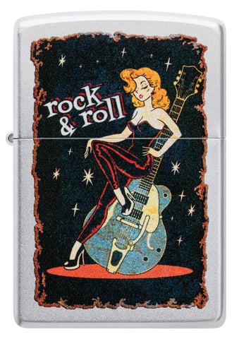 Front view of Zippo Cool Chick Design Satin Chrome Windproof Lighter.