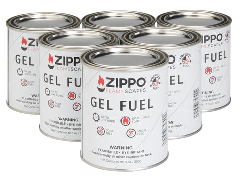 Front shot of 6 Zippo FlameScapes™ Gel Fuel cans.
