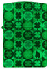Front view of Zippo Clover Design Glow in the Dark Green Matte Windproof Lighter glowing in the dark.