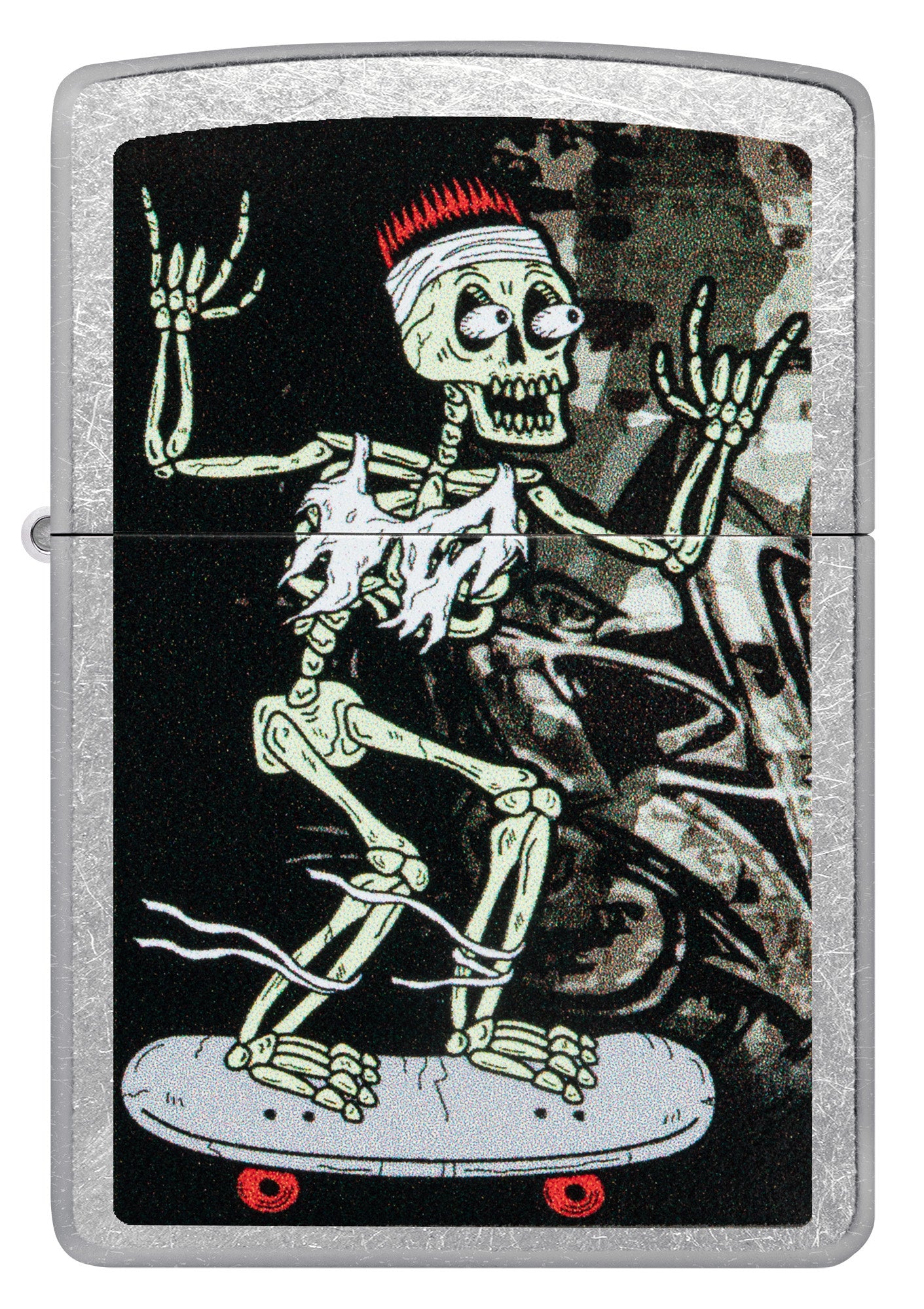 Front view of Zippo Skateboard Street Chrome Windproof Lighter.