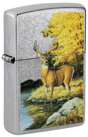 Front shot of Zippo Linda Picken Season of Beauty Street Chrome Windproof Lighter standing at a 3/4 angle.