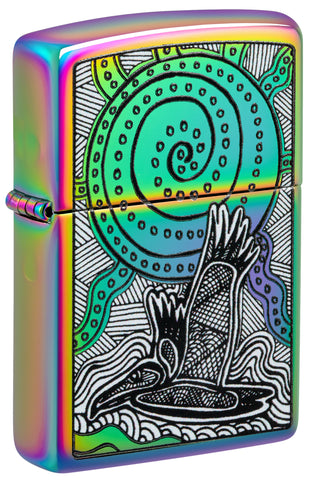 Front view of Zippo John Smith Gumbula Multi-Color Windproof Lighter standing at a 3/4 angle.